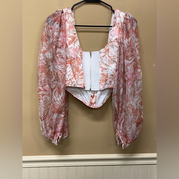 RNWY Label Bustier Corest Top Semi Sheer Long Sleeves Size L NWT - Picture 2 of 7